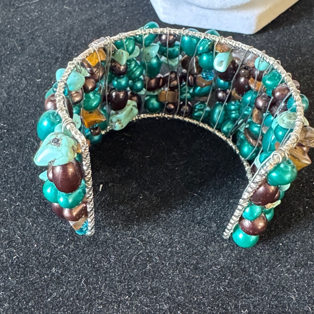Artisan Made Turquoise & Bead
Silver Tone Open Cuff Bracelet - Picture 3 of 5